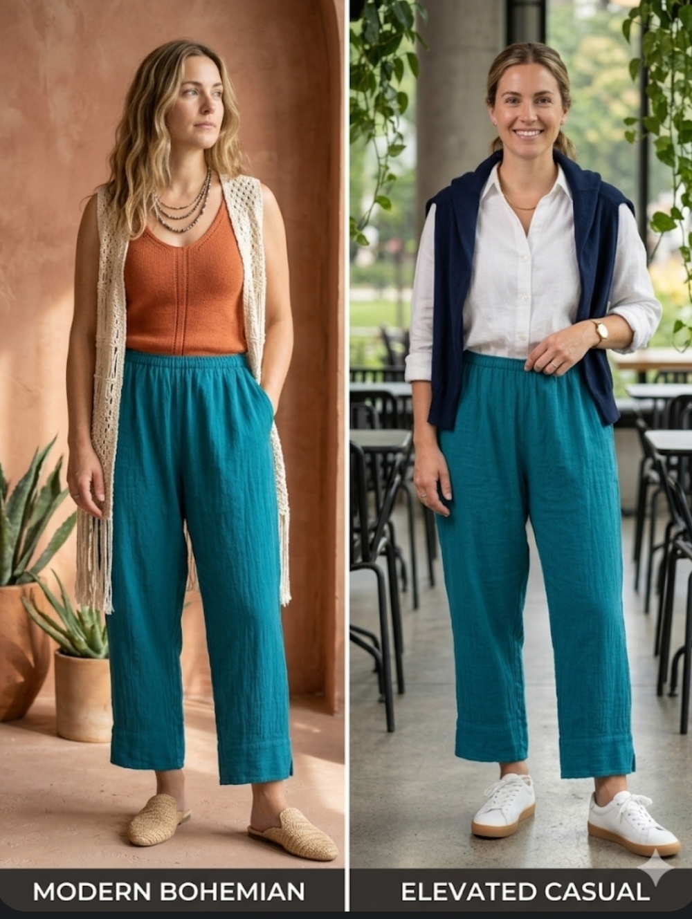 Oh My Gauze! 100% Cotton Wide Leg Elastic Waist Flowy Boho Pants Size 2